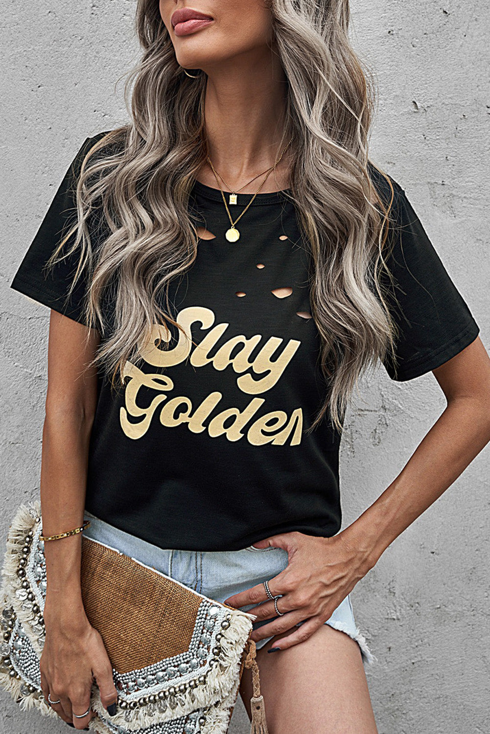 Stay Golden Distressed Tee
