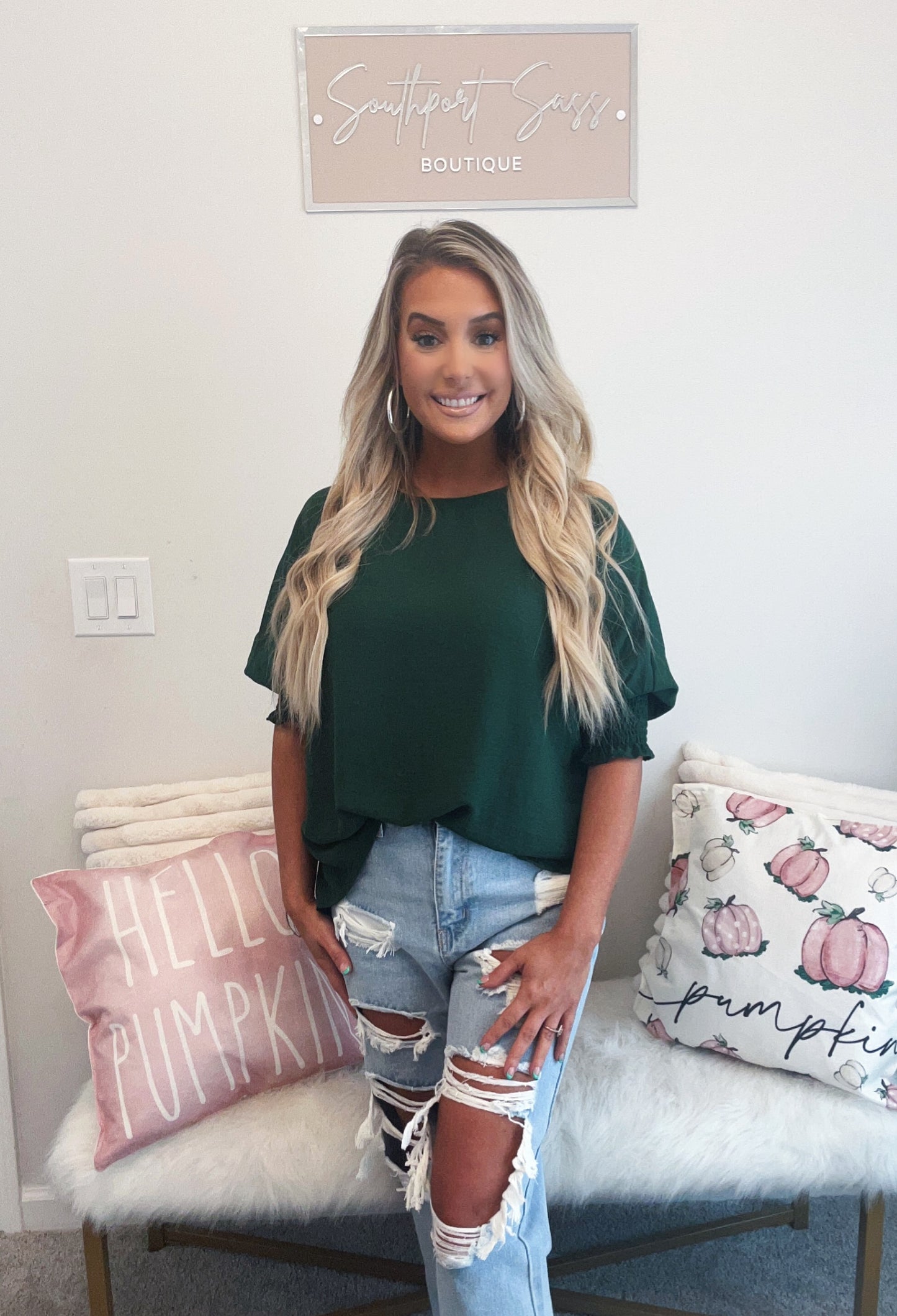 Green Smocked Blouse
