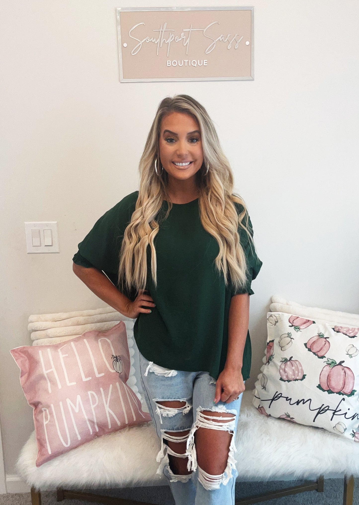 Green Smocked Blouse