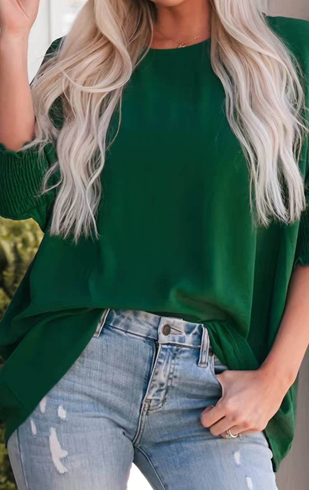 Green Smocked Blouse