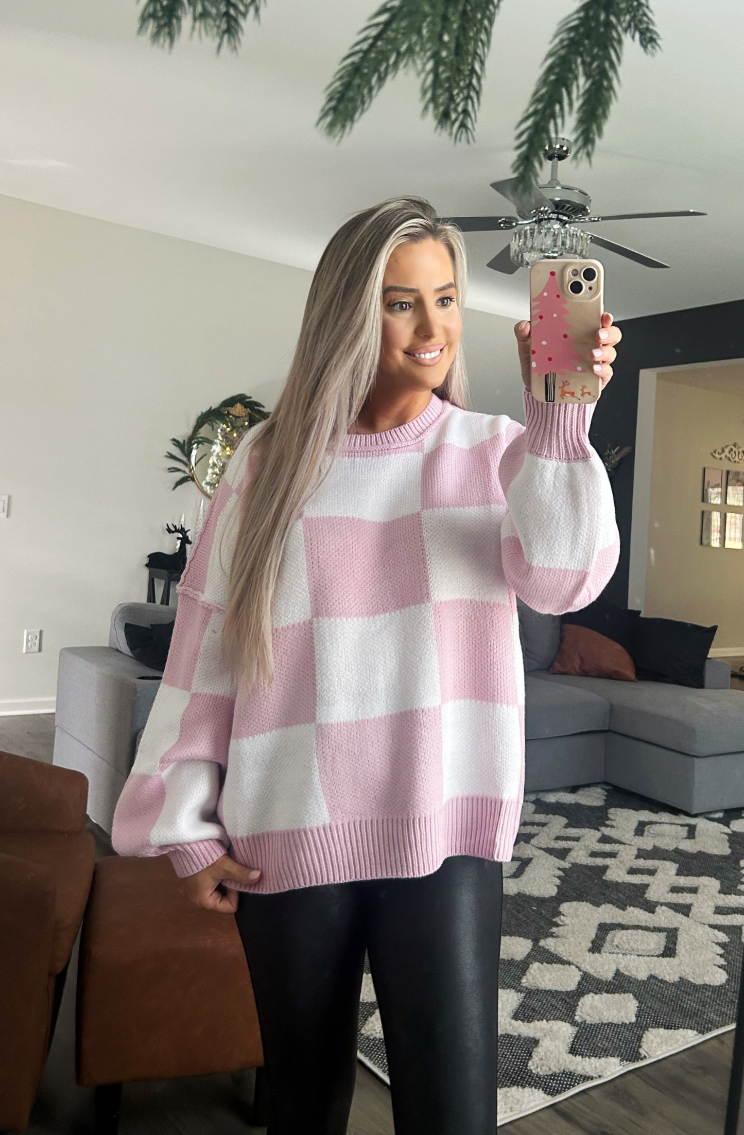 Pink Checkered Sweater