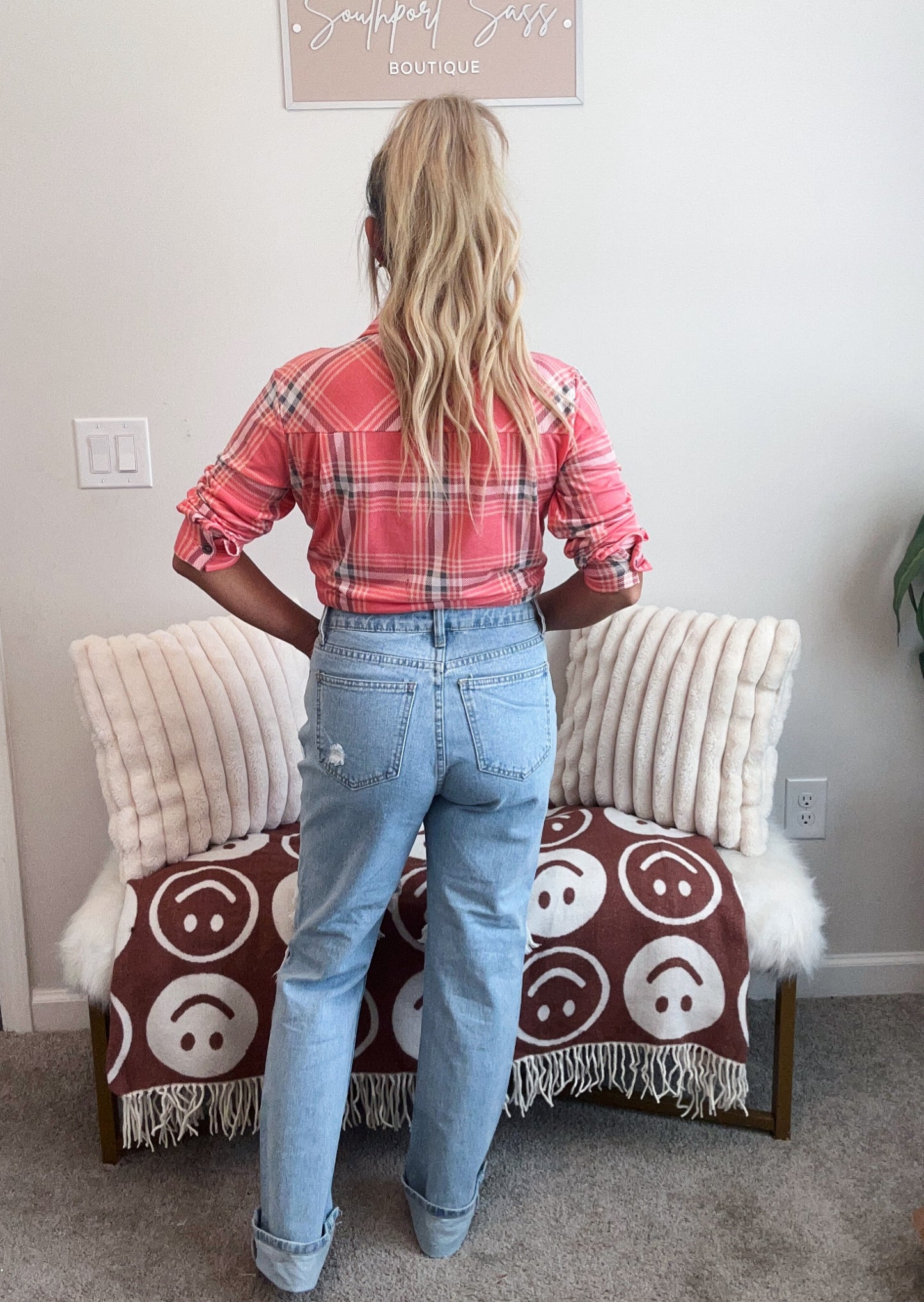 Light Wash Distressed Straight Jeans