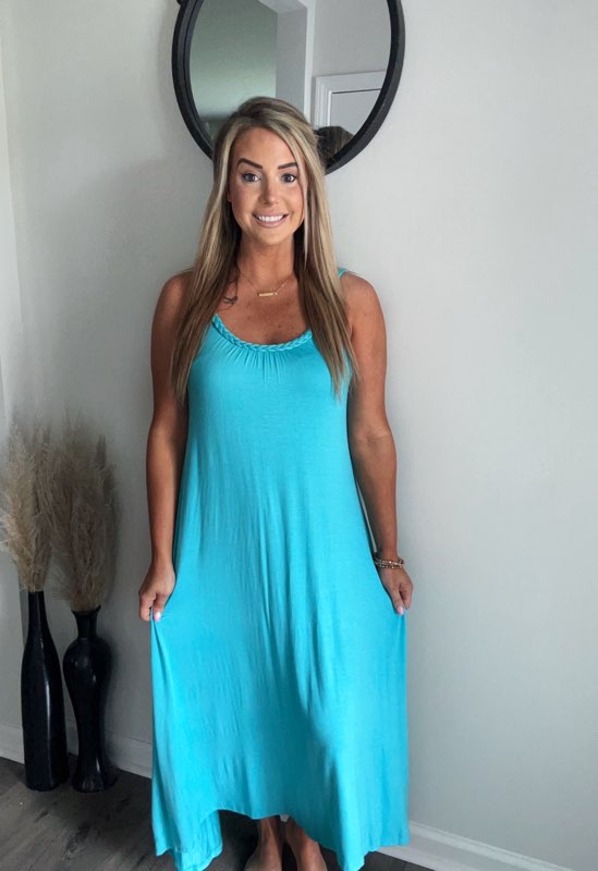 Braided Maxi Dress (Pink and Aqua)