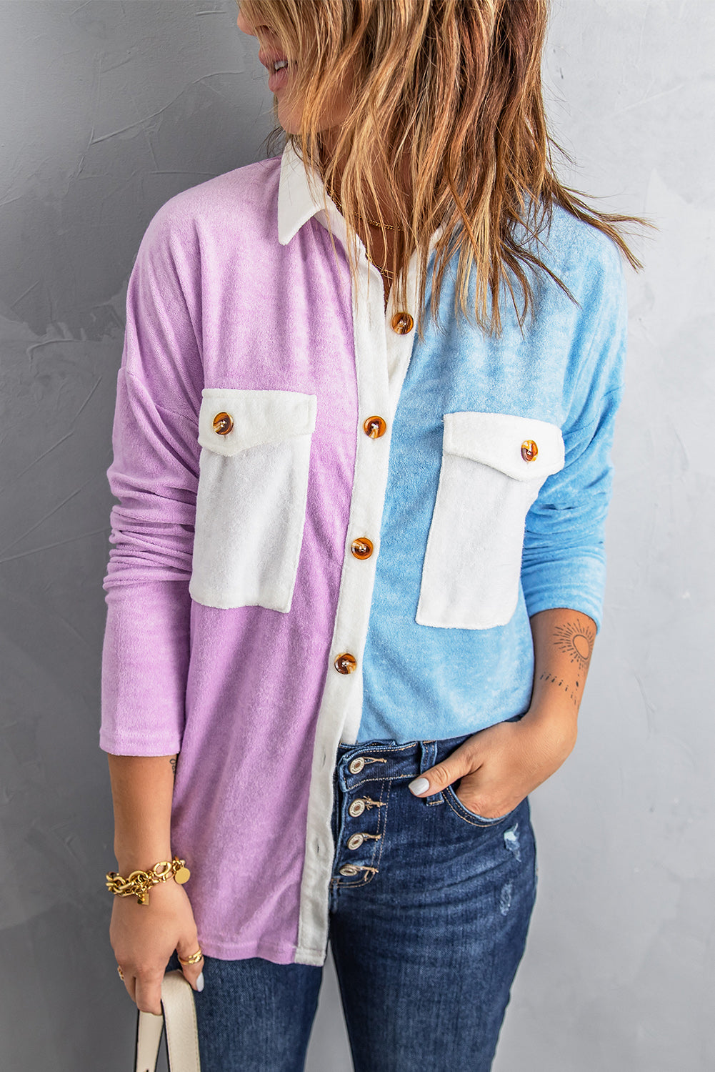 Colorblock button up