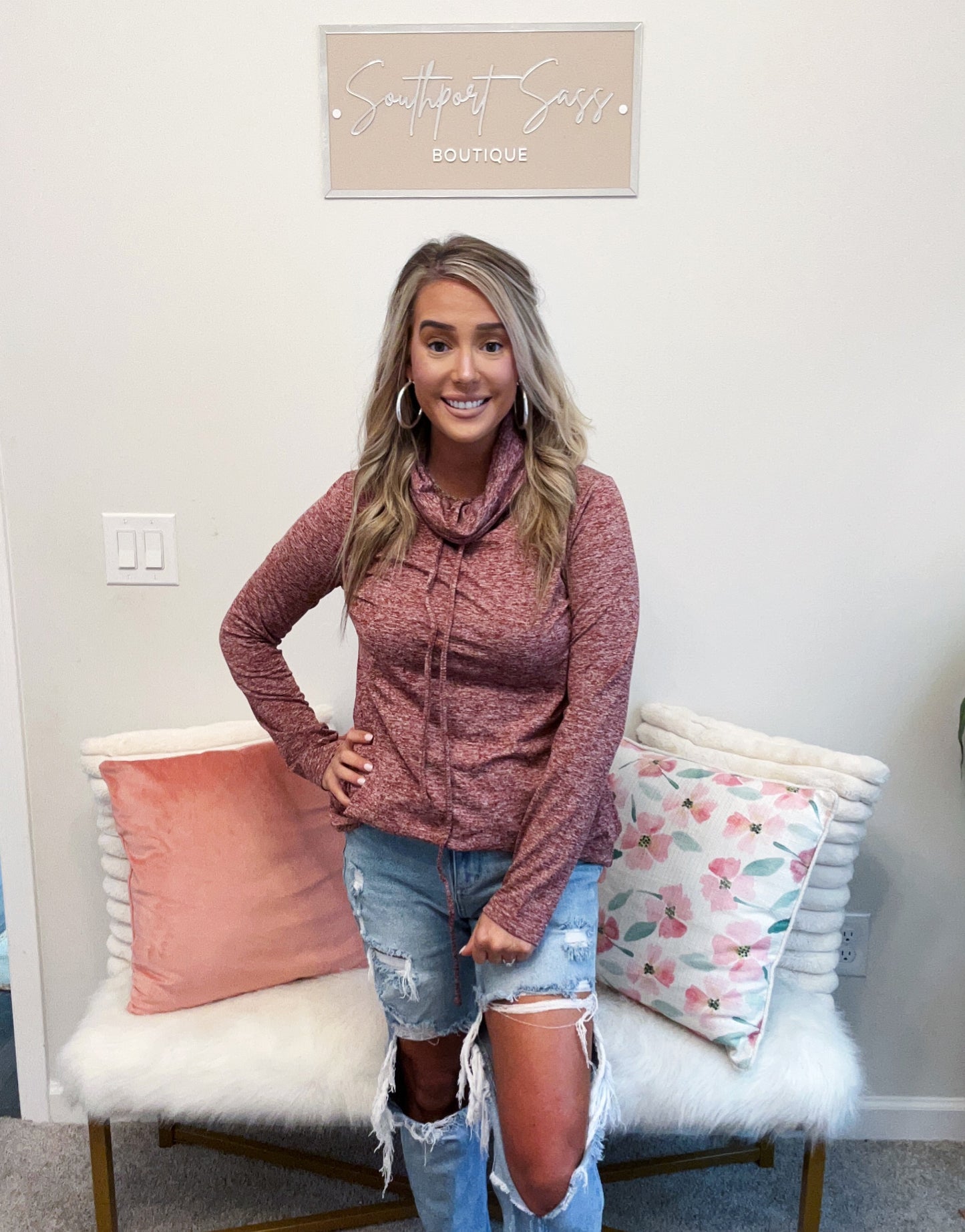 Athletic Cowl Neck Pullover