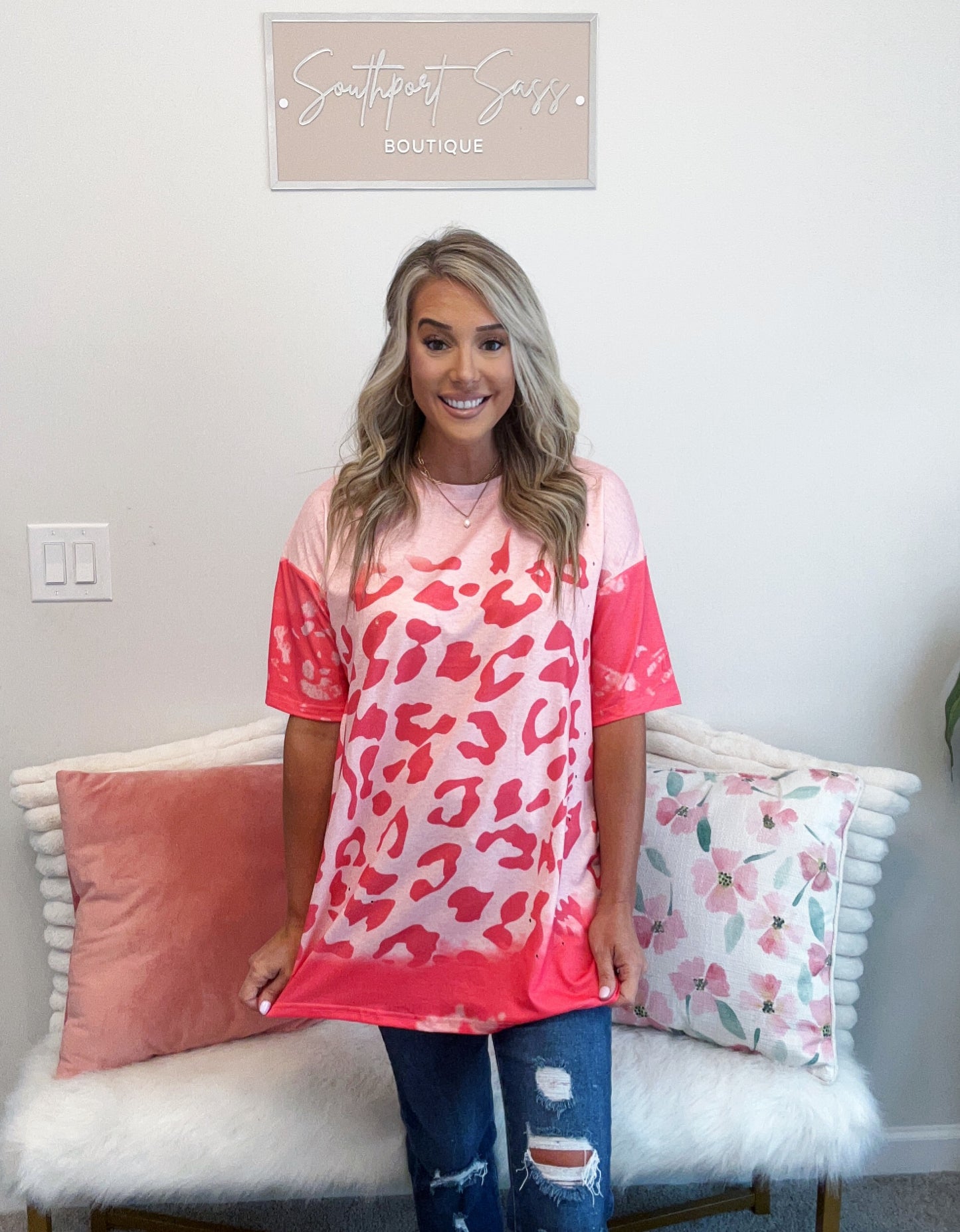 Pink Leopard Distressed Tee