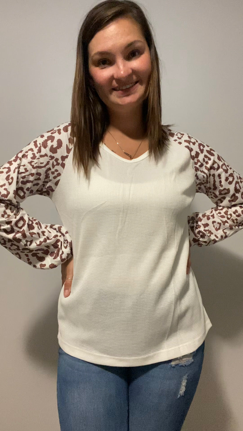 Leopard Sleeve Waffle Top