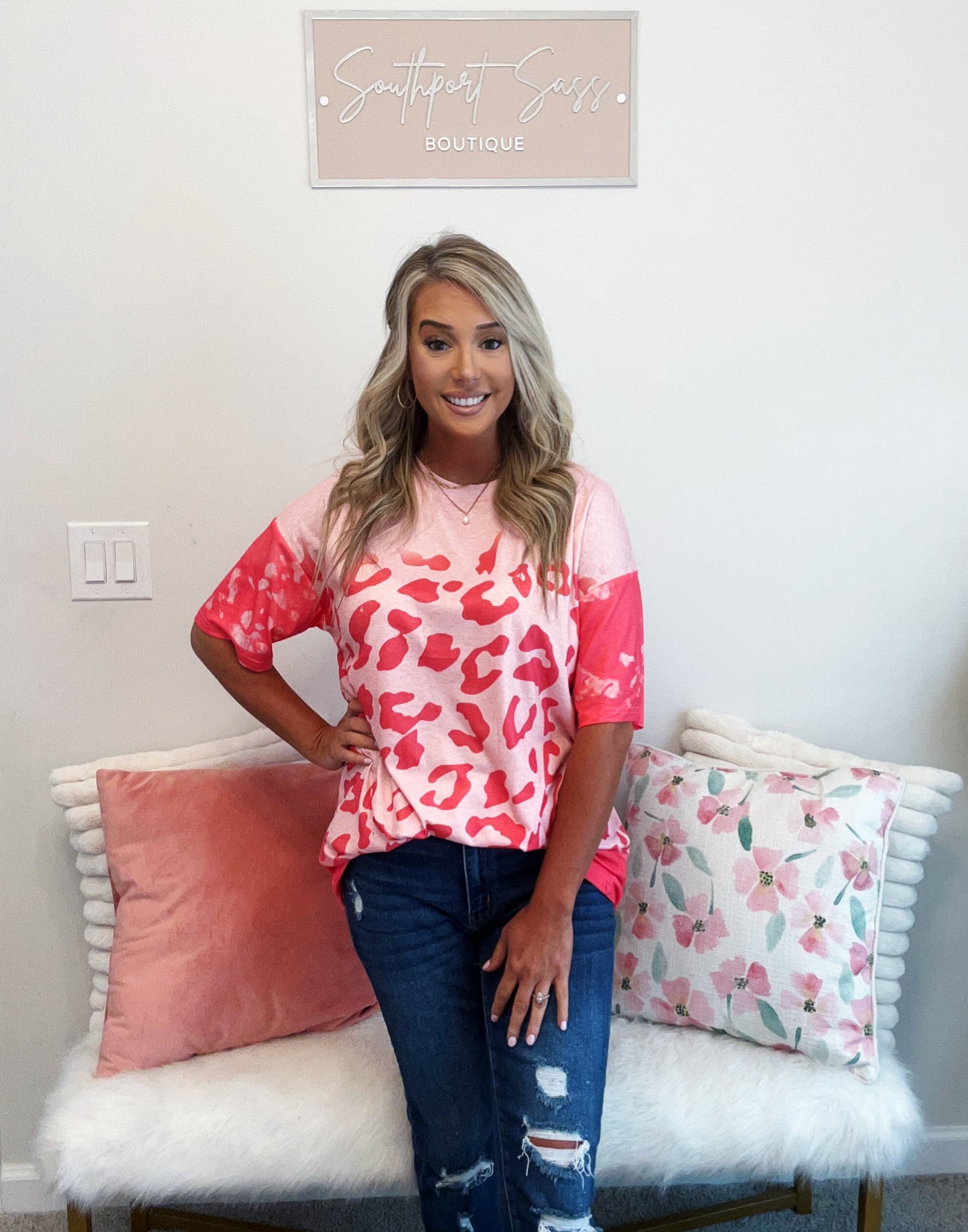 Pink Leopard Distressed Tee