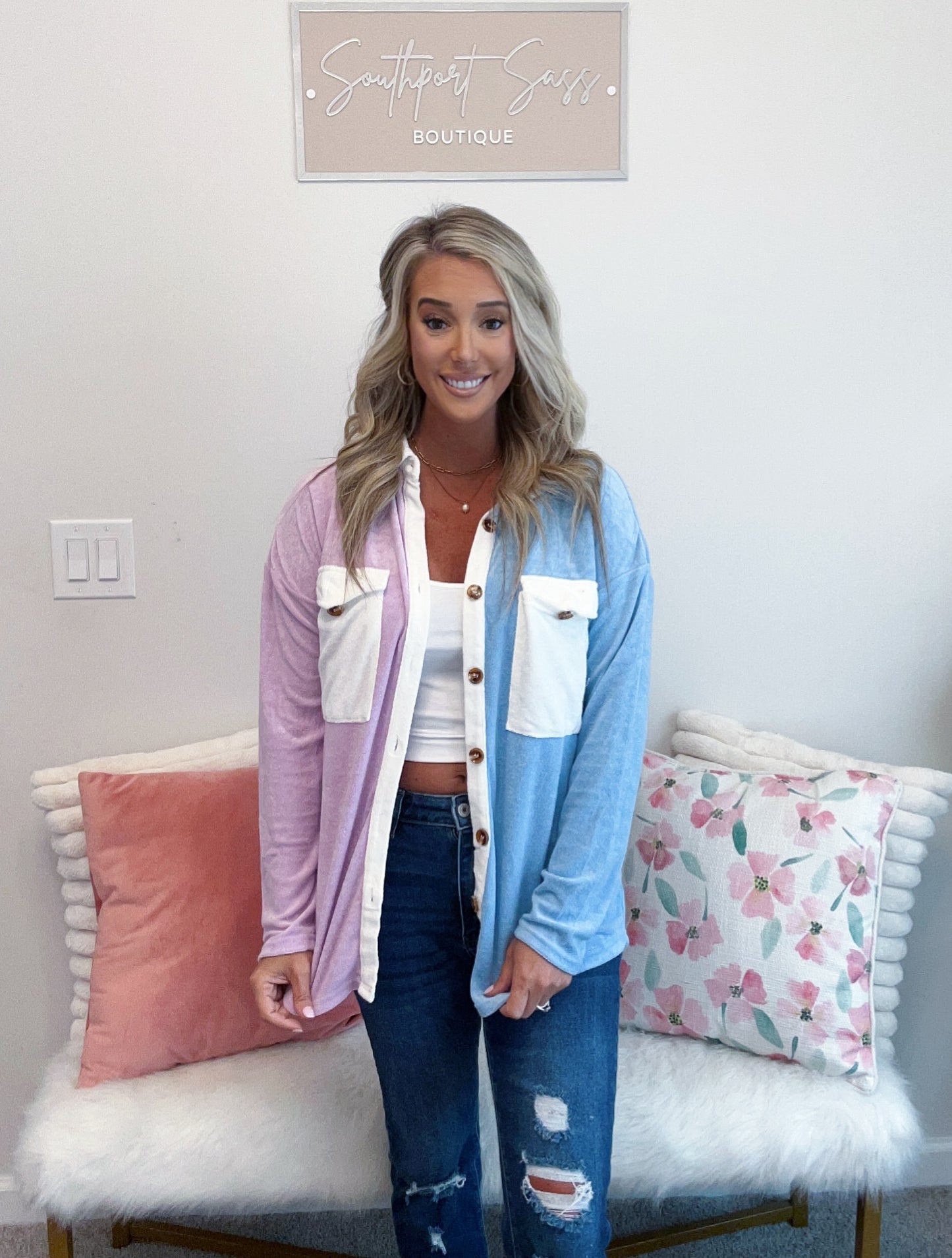 Colorblock button up