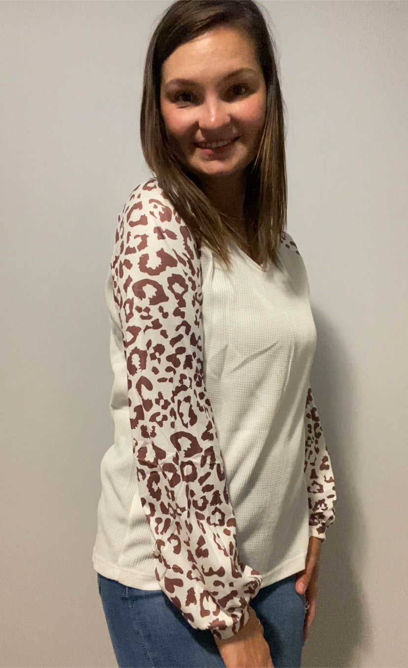 Leopard Sleeve Waffle Top