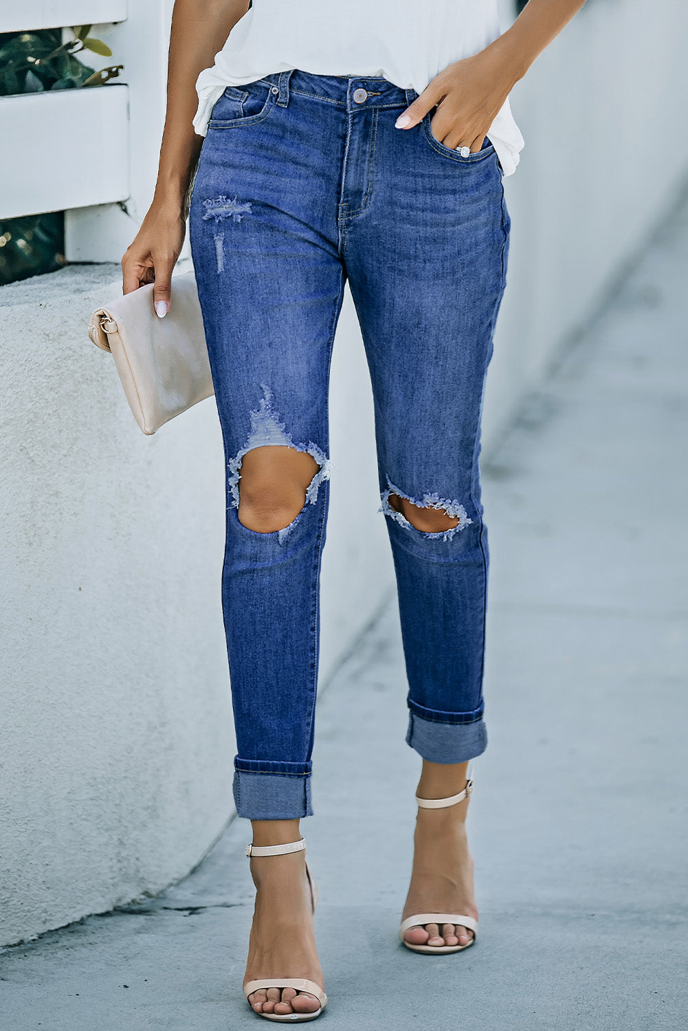 High Rise Distressed Denim Jeans