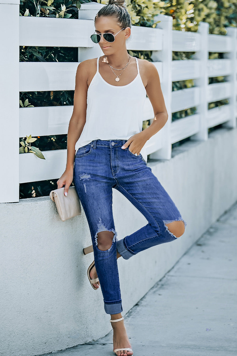 High Rise Distressed Denim Jeans