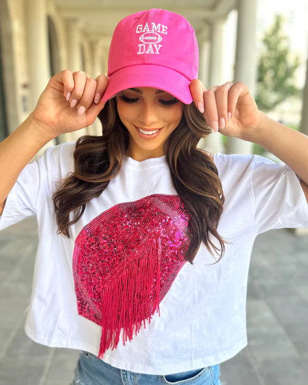 Glitter Pink Fringe Football Tee