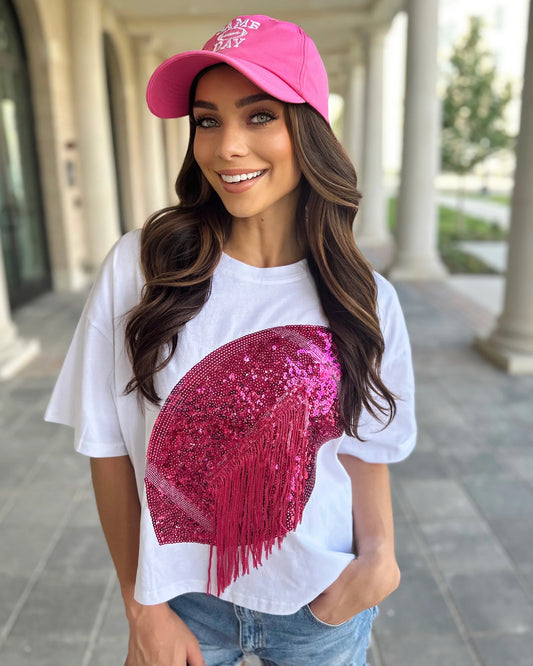 Glitter Pink Fringe Football Tee