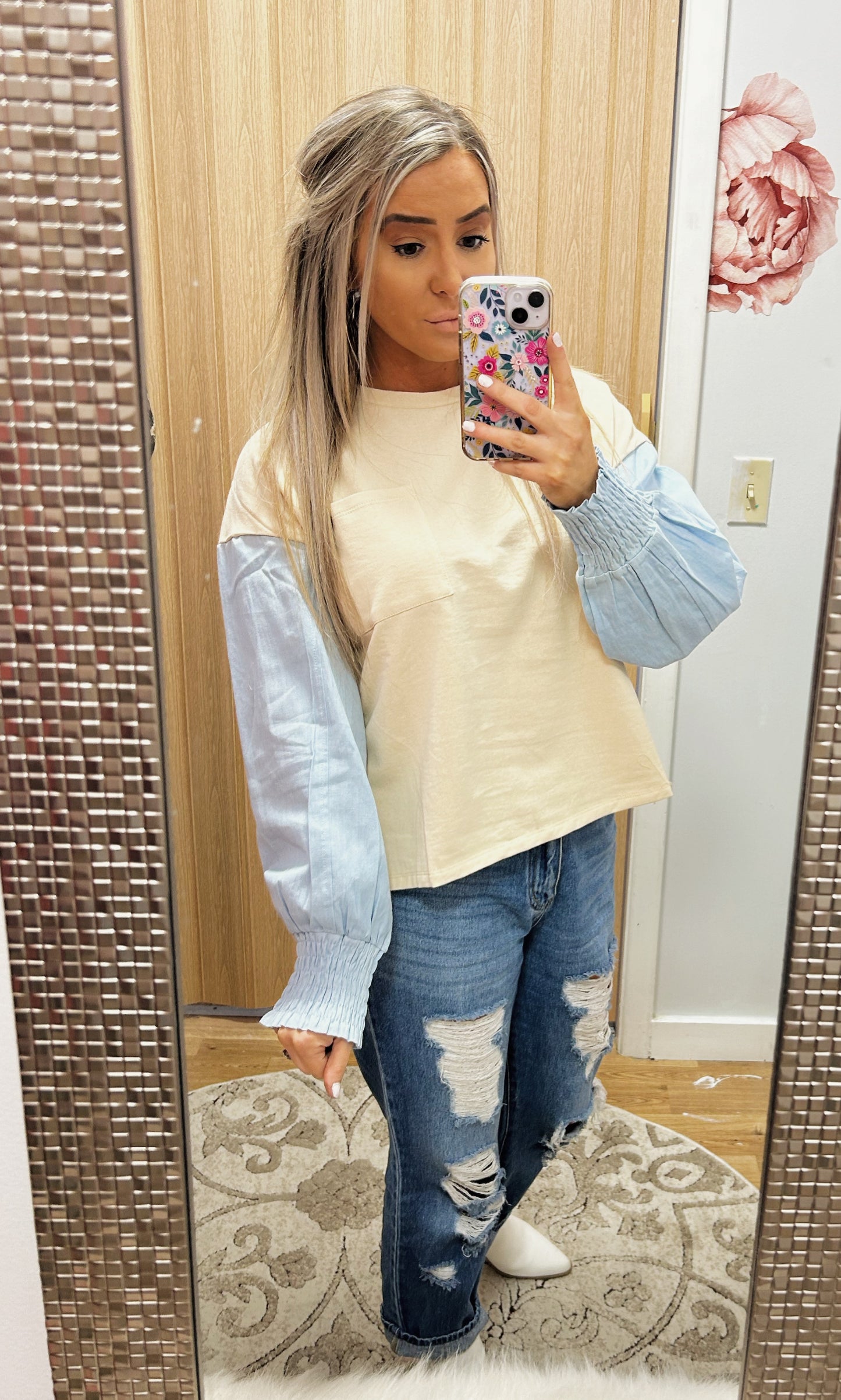 Chambray Sleeve Top