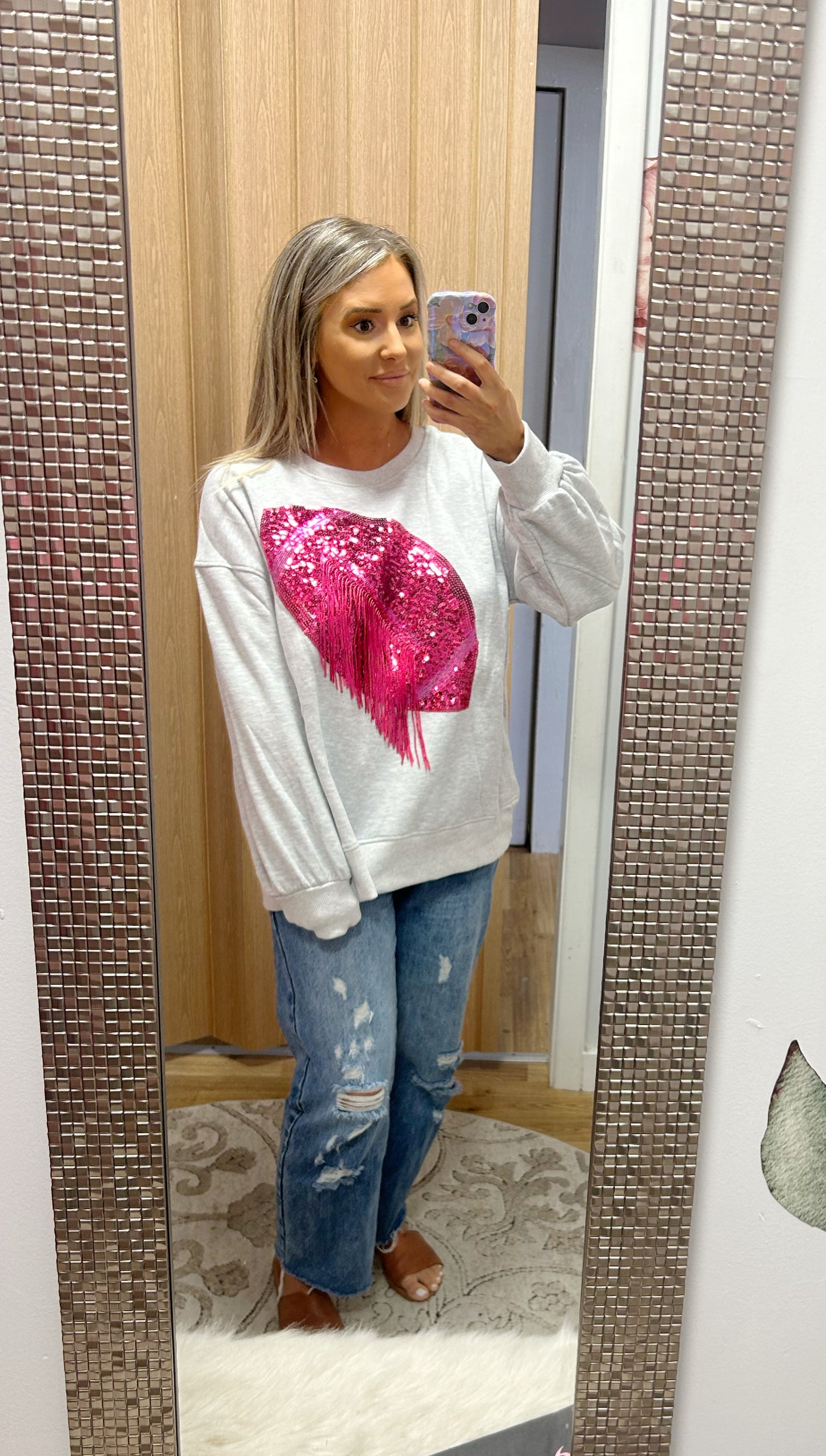 Sequin Pink Football Pullover