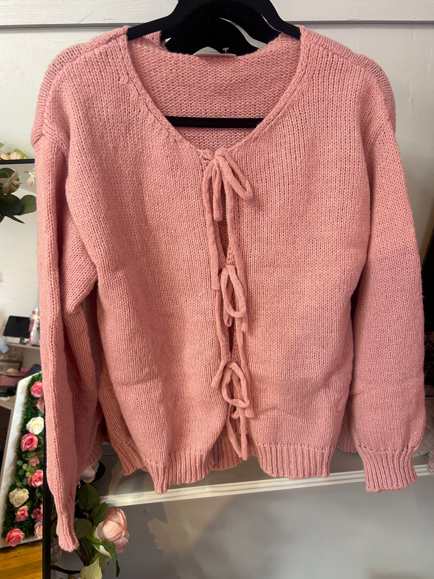 Mauve Cozy Tie Cardigan