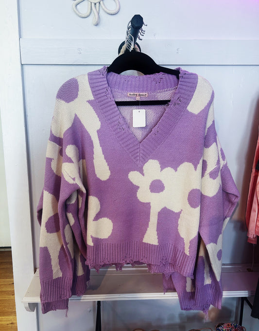 Lavender Flower Sweater