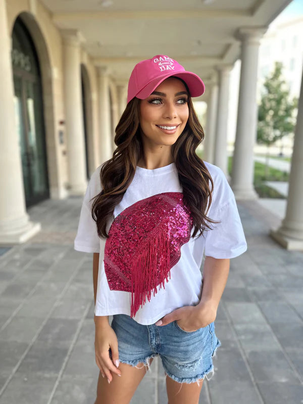 Glitter Pink Fringe Football Tee