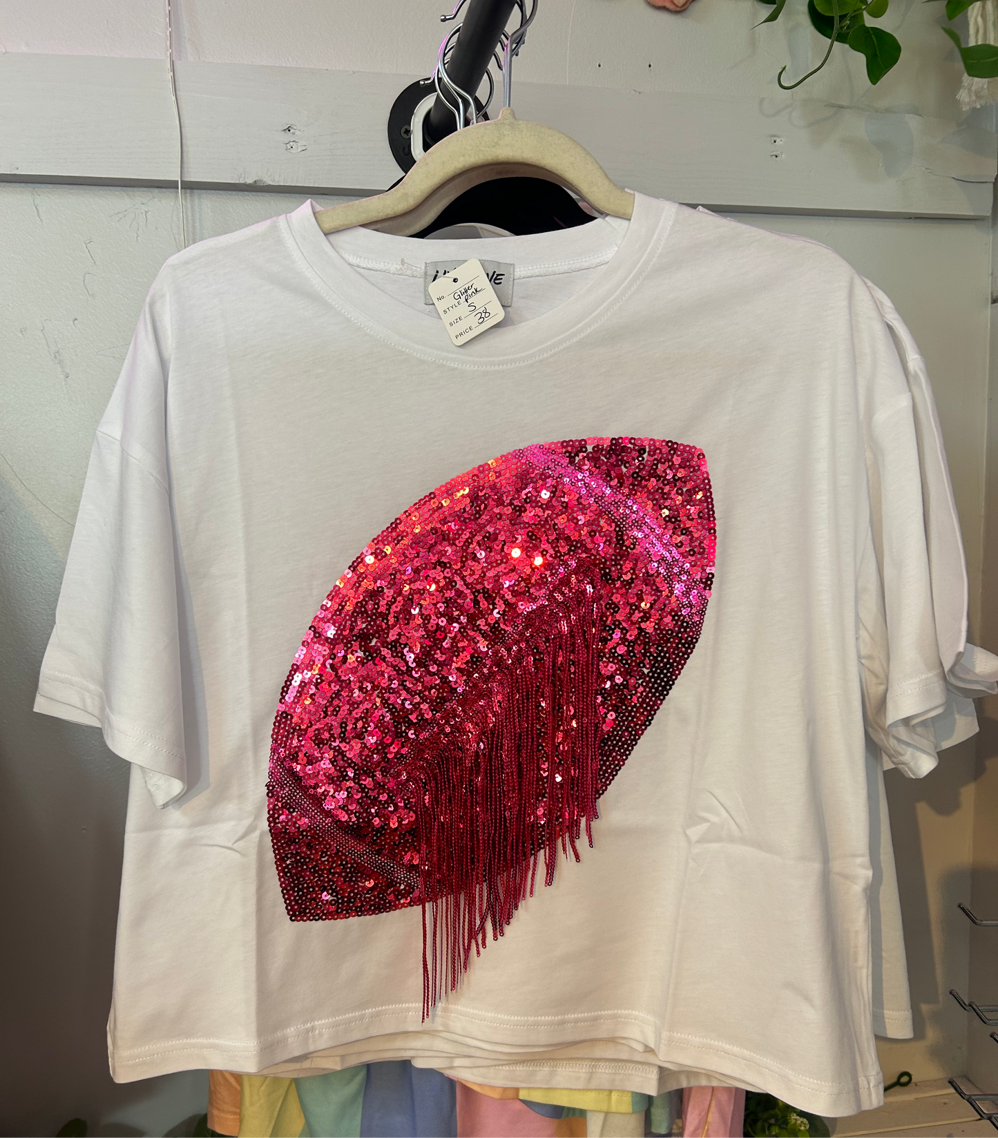 Glitter Pink Fringe Football Tee