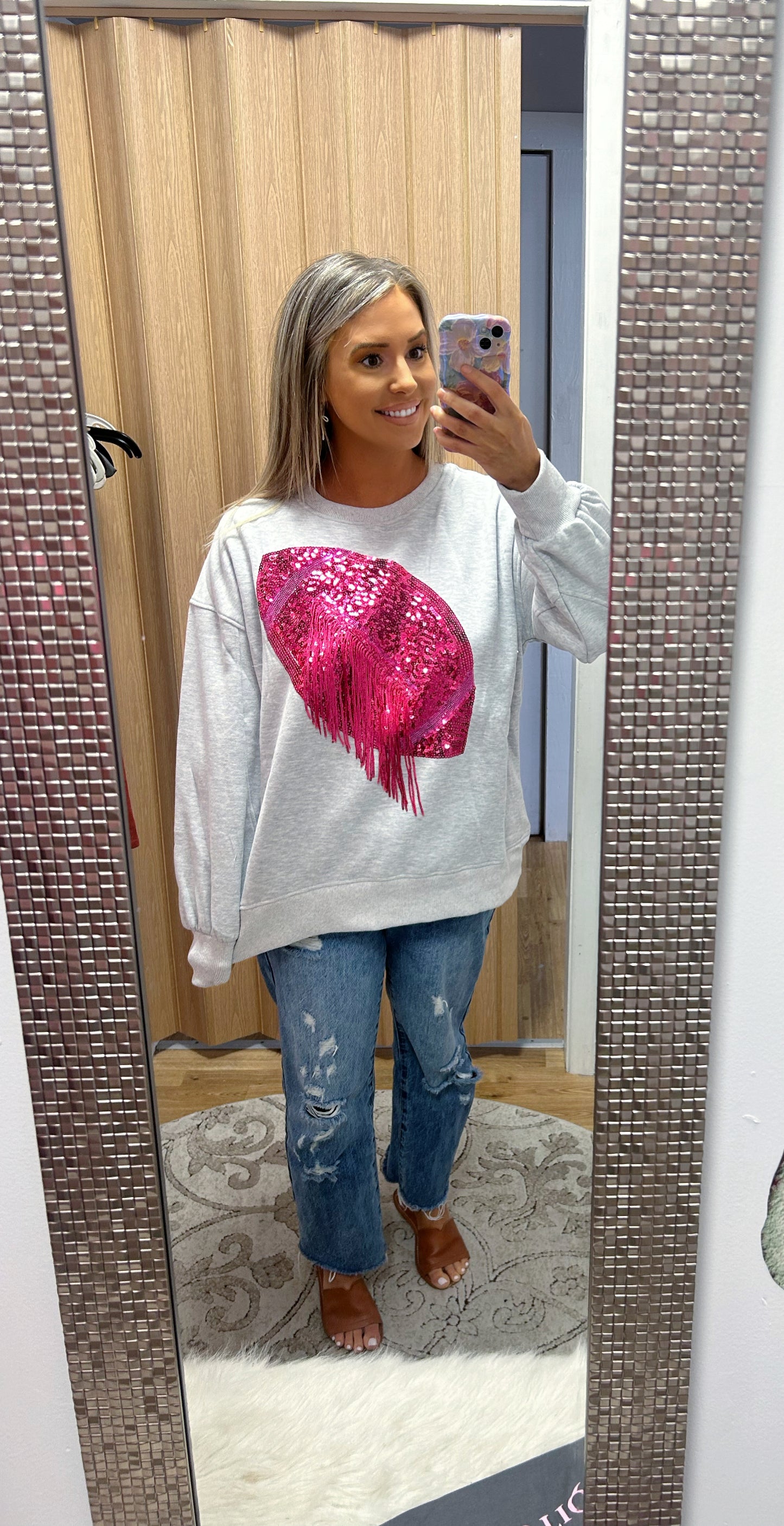 Sequin Pink Football Pullover