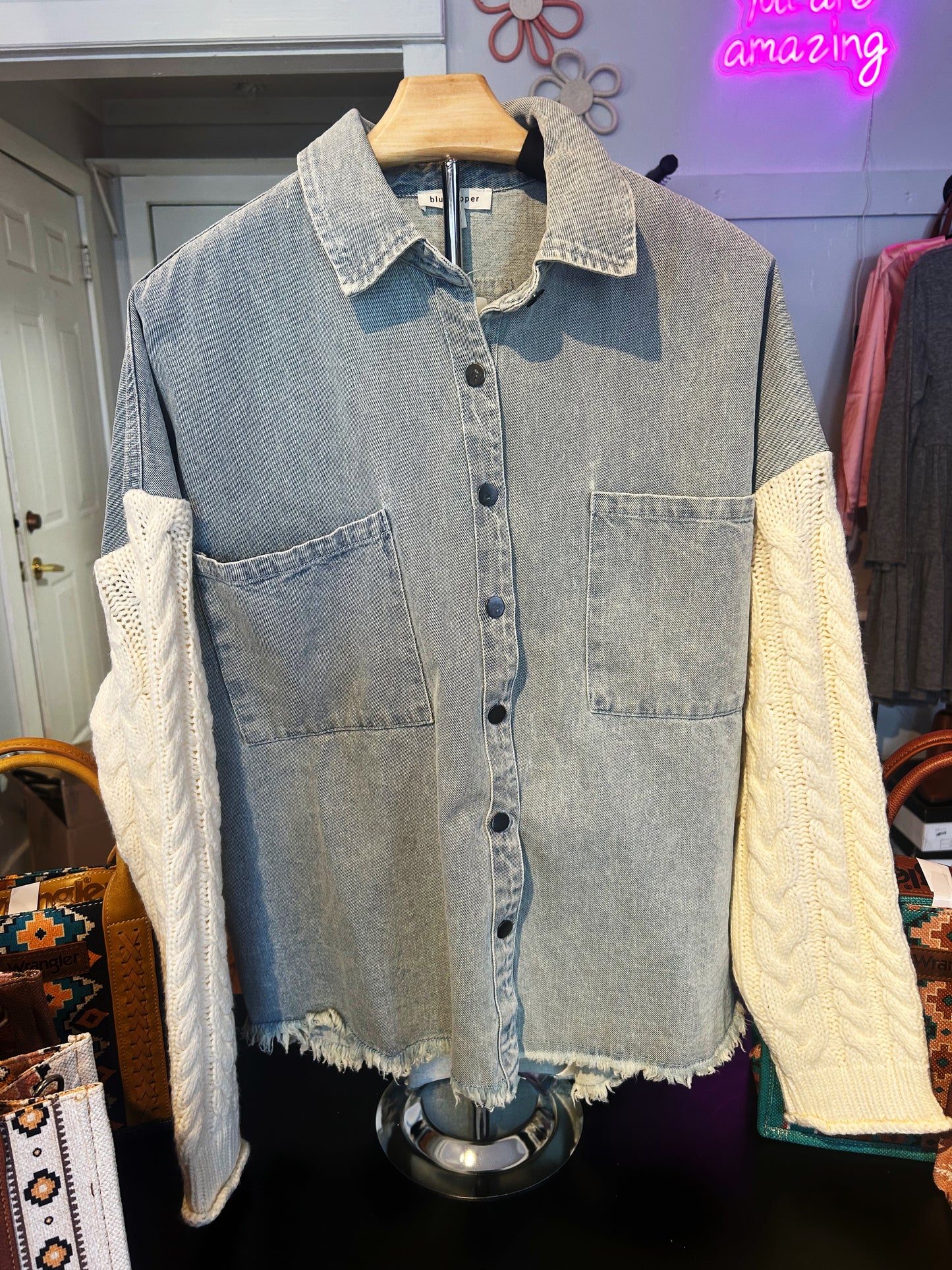 Cable knit jean jacket