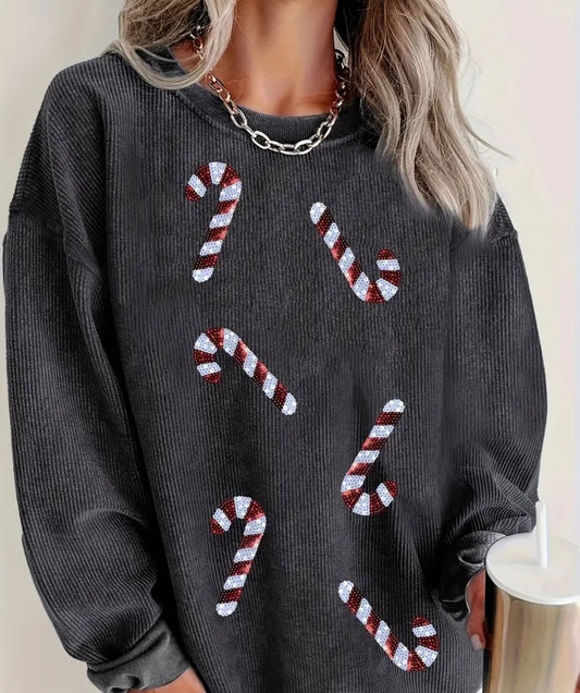 Candy Cane Corded Sweatshirt