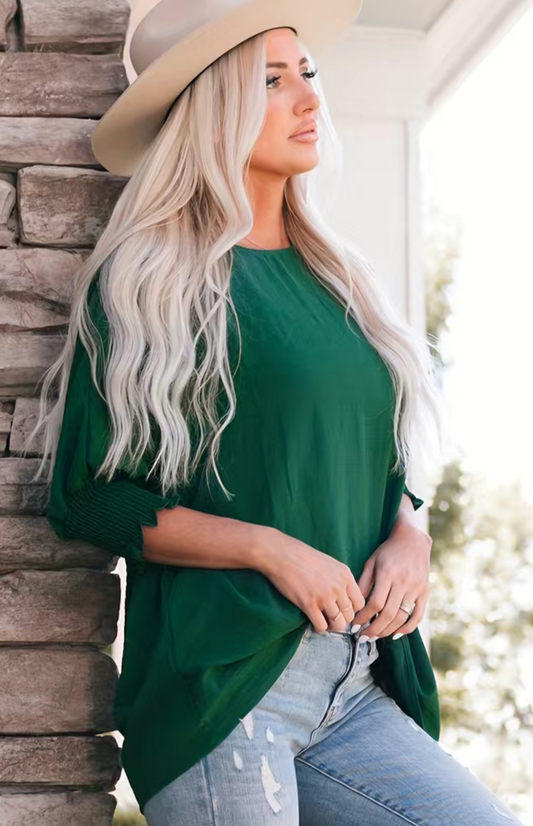 Green Smocked Blouse