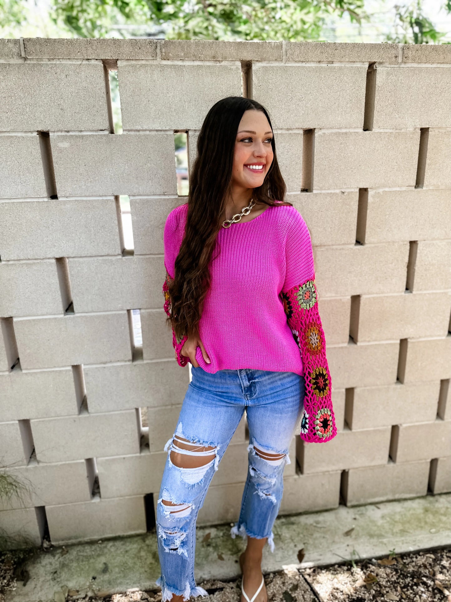 Crochet Sleeve Sweater (pink)