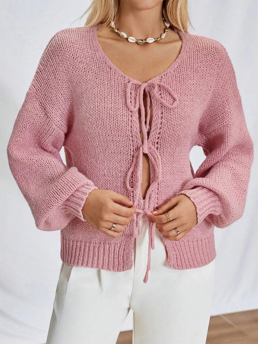 Mauve Cozy Tie Cardigan