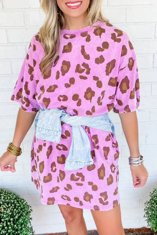 Mineral Wash Leopard T-Shirt Dress