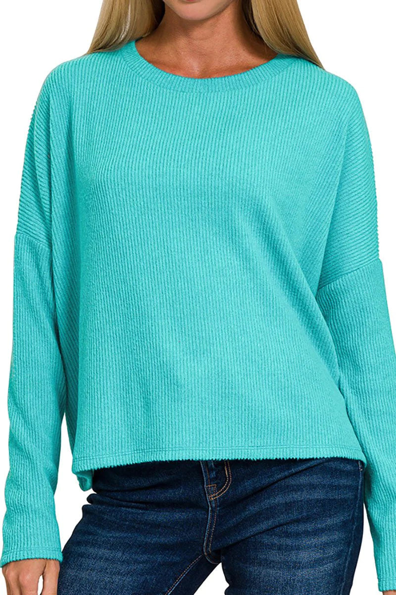 Turquoise Ribbed Dolman Sleeve Sweater